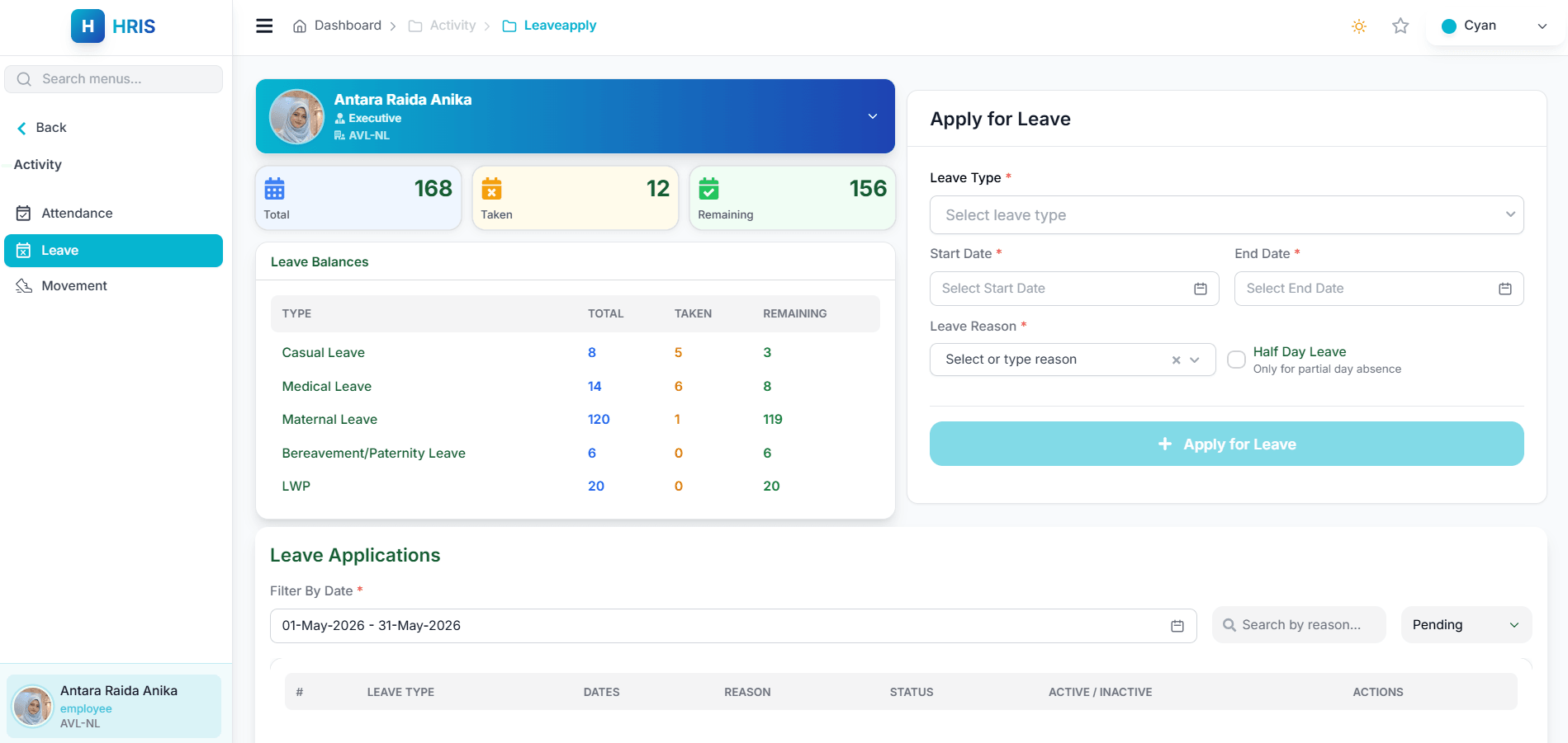 HRIS Dashboard Screenshot 1